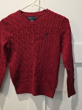 Polo Ralph Lauren Sweater Boys 8 Chunky Cable Knit Red Cotton Preppy Tennis
